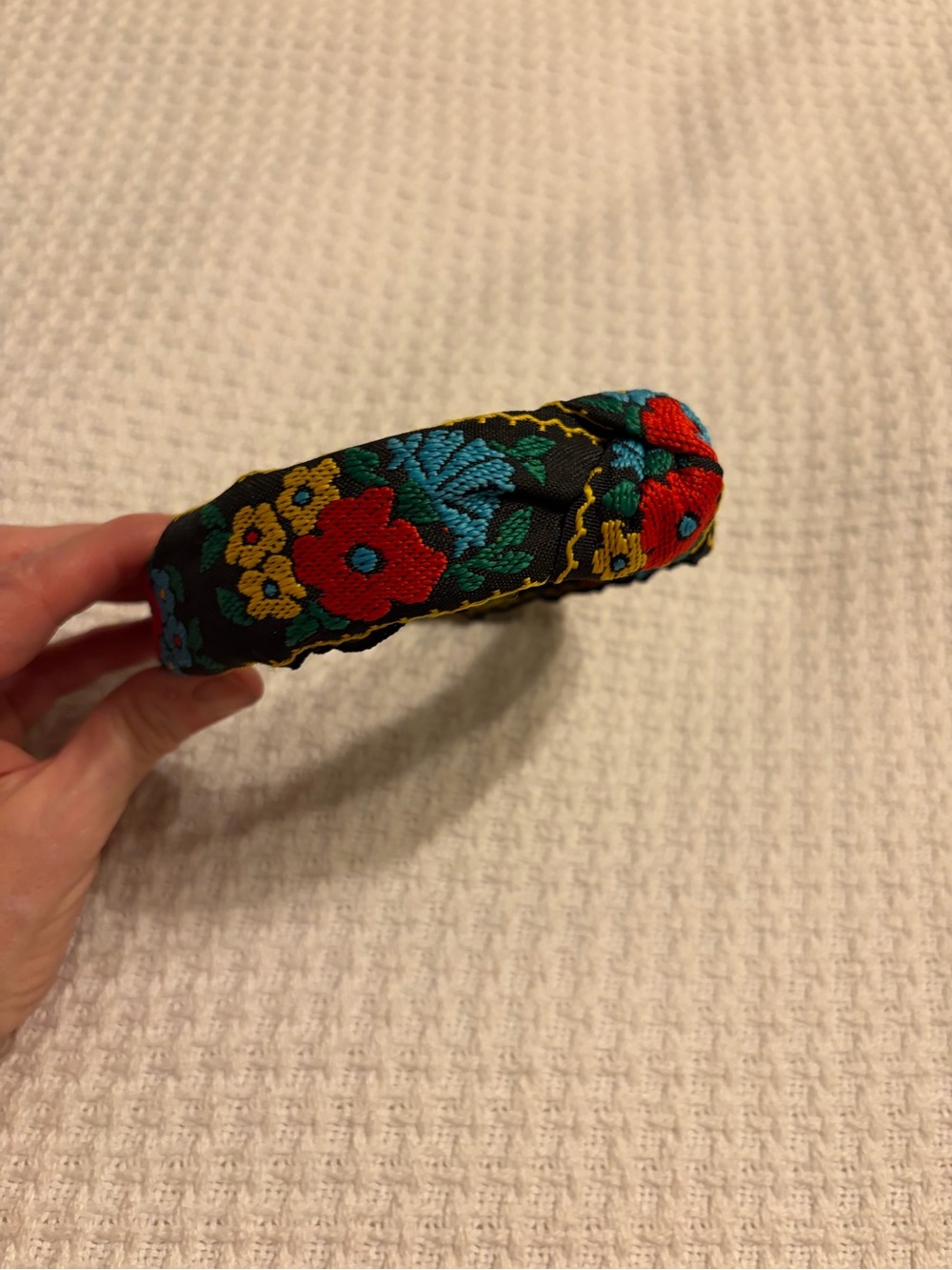 EUC Embroidered Floral Black Headband with Red & Teal Accents